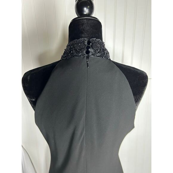Lauren Ralph Lauren Cocktail Evening Dress Black Halter Sequined Collar Sz 12 - Picture 4 of 8
